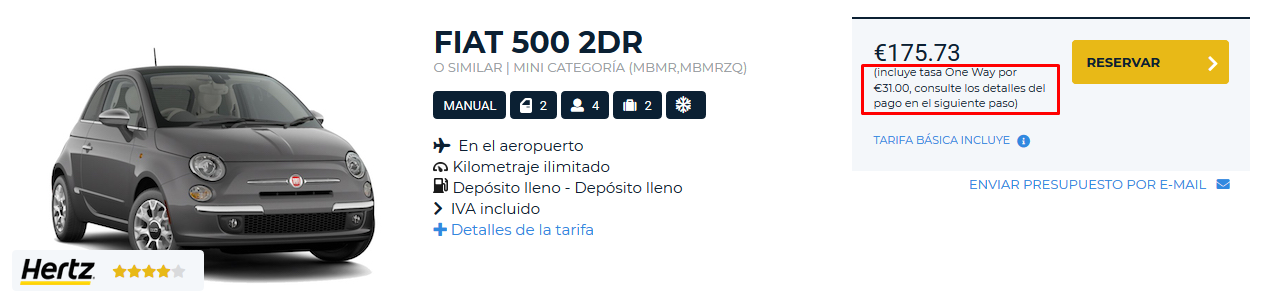 El precio incluye la tasa One Way