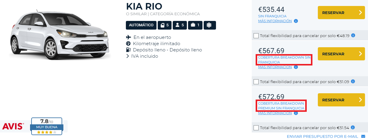 Cobertura Breakdown sin franquicia